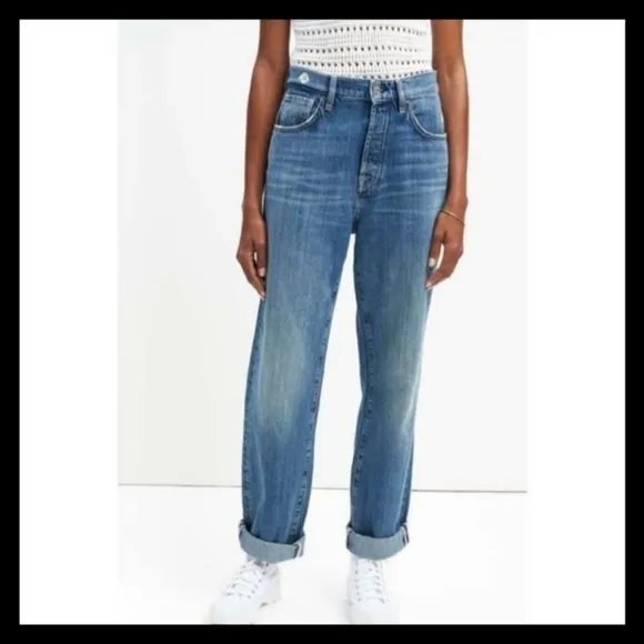 🆕 BNWT 7FAM Easy Straight Leg  Embroidered Casual Jeans