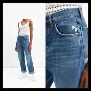 🆕 BNWT 7FAM Easy Straight Leg  Embroidered Casual Jeans