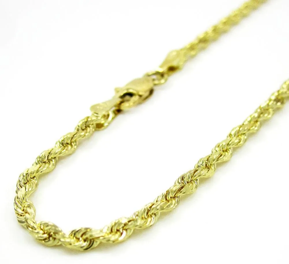 10K Yellow Gold 3MM Rope Wrist Bracelet 7 to 8 Inches
