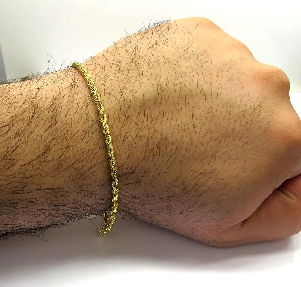 10K Yellow Gold 3MM Rope Wrist Bracelet 7 to 8 Inches