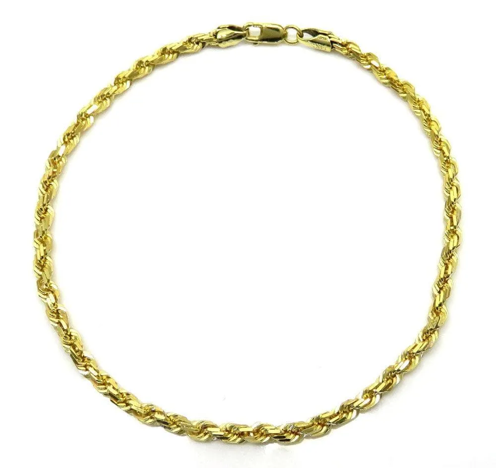 10K Yellow Gold 3MM Rope Wrist Bracelet 7 to 8 Inches