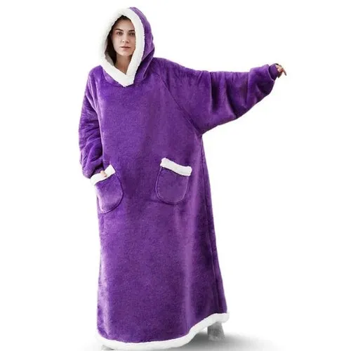 2022 Super Long Flannel Blanket with Sleeves Winter Hoodies Sweatshirt