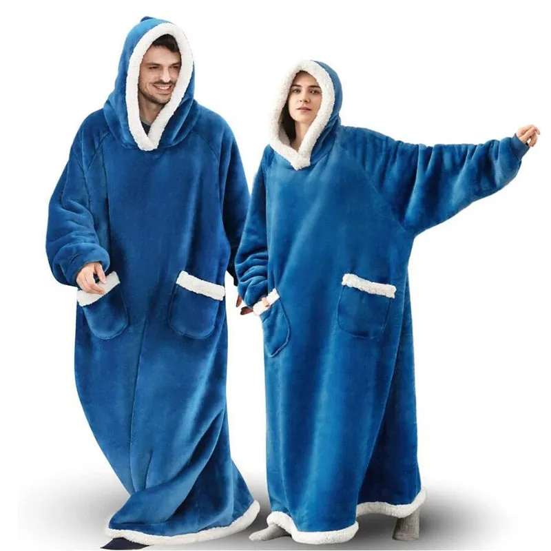 2022 Super Long Flannel Blanket with Sleeves Winter Hoodies Sweatshirt