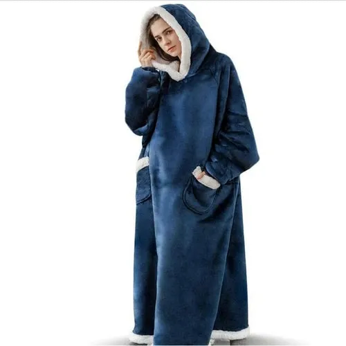 2022 Super Long Flannel Blanket with Sleeves Winter Hoodies Sweatshirt
