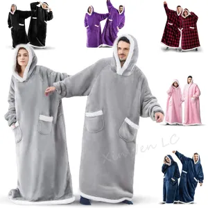2022 Super Long Flannel Blanket with Sleeves Winter Hoodies Sweatshirt