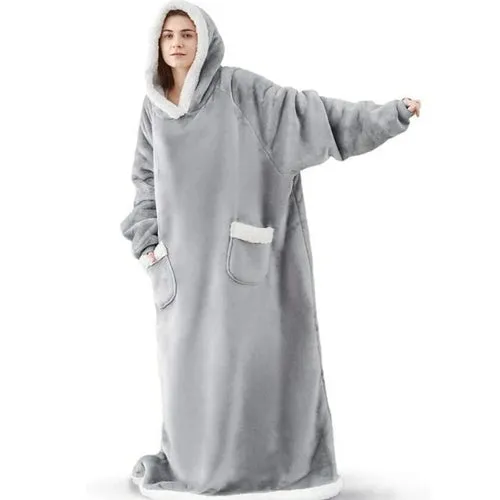 2022 Super Long Flannel Blanket with Sleeves Winter Hoodies Sweatshirt