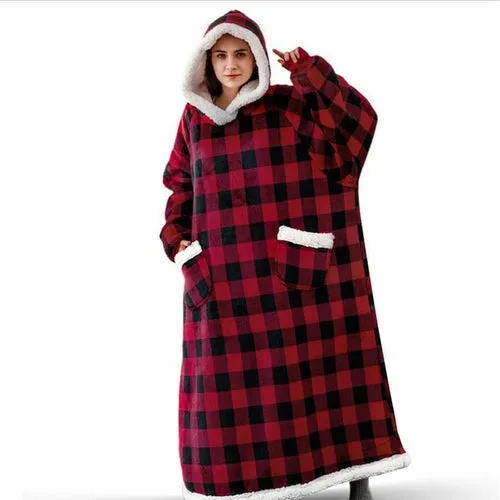 2022 Super Long Flannel Blanket with Sleeves Winter Hoodies Sweatshirt