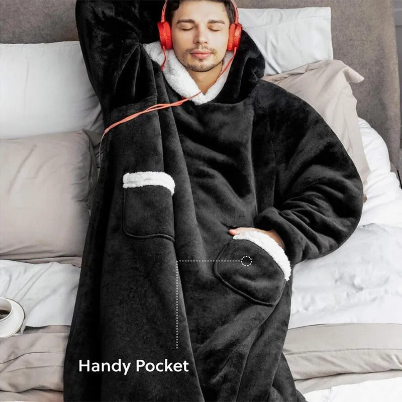2022 Super Long Flannel Blanket with Sleeves Winter Hoodies Sweatshirt