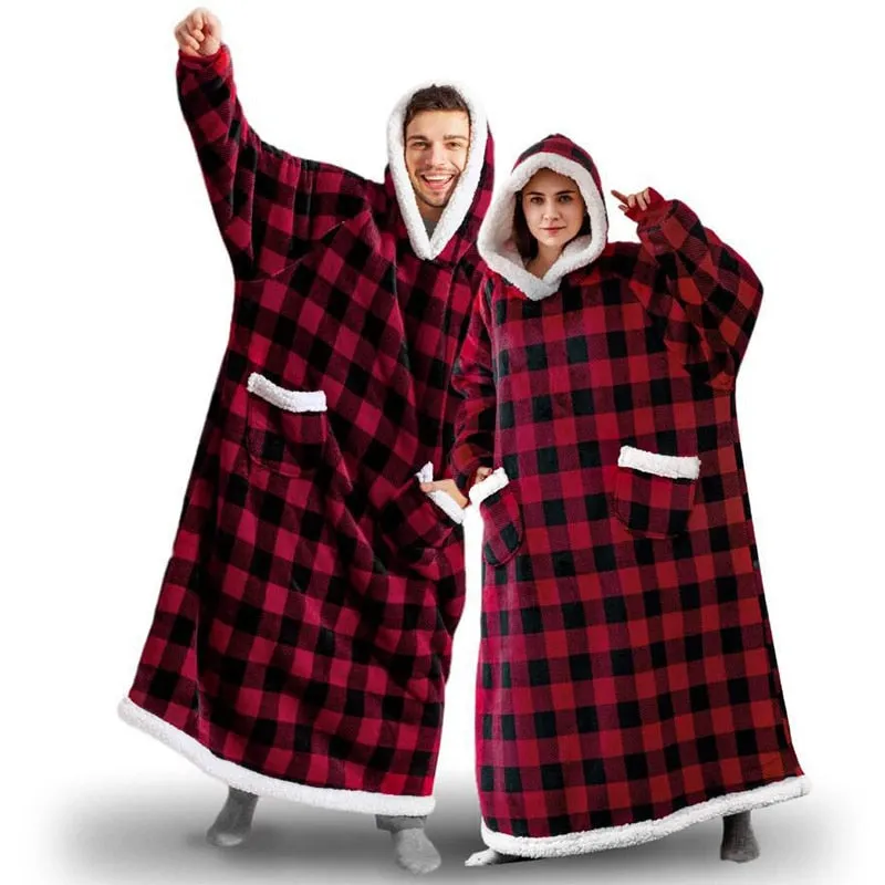 2022 Super Long Flannel Blanket with Sleeves Winter Hoodies Sweatshirt