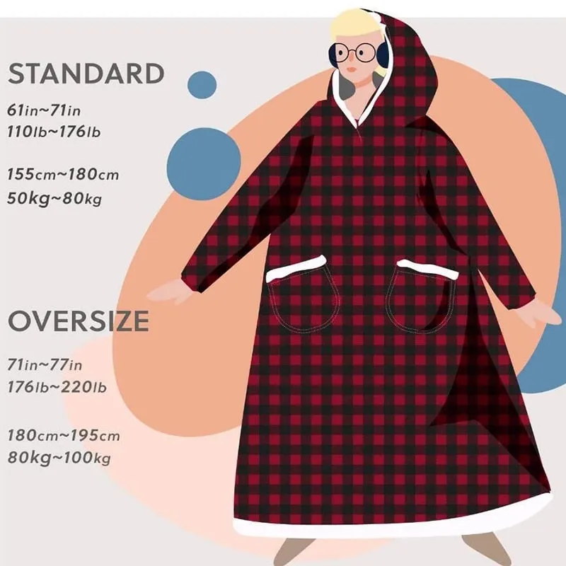 2022 Super Long Flannel Blanket with Sleeves Winter Hoodies Sweatshirt