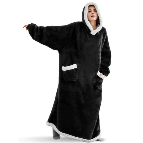 2022 Super Long Flannel Blanket with Sleeves Winter Hoodies Sweatshirt