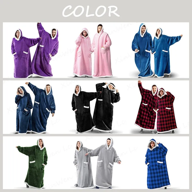 2022 Super Long Flannel Blanket with Sleeves Winter Hoodies Sweatshirt