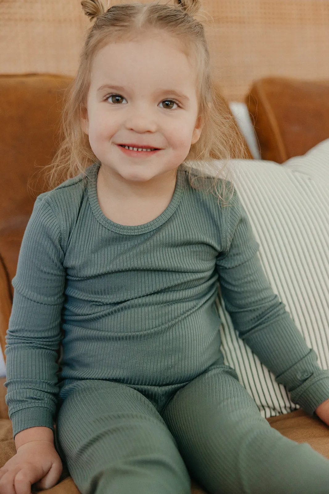 2pc Rib Knit Long Sleeve Pajama Set - Moss