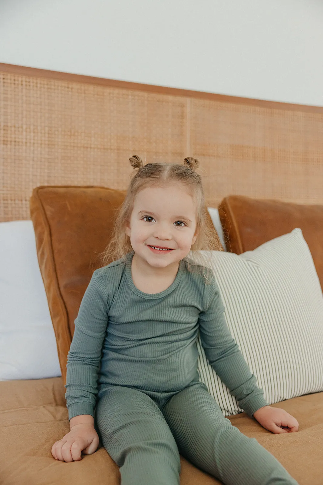 2pc Rib Knit Long Sleeve Pajama Set - Moss