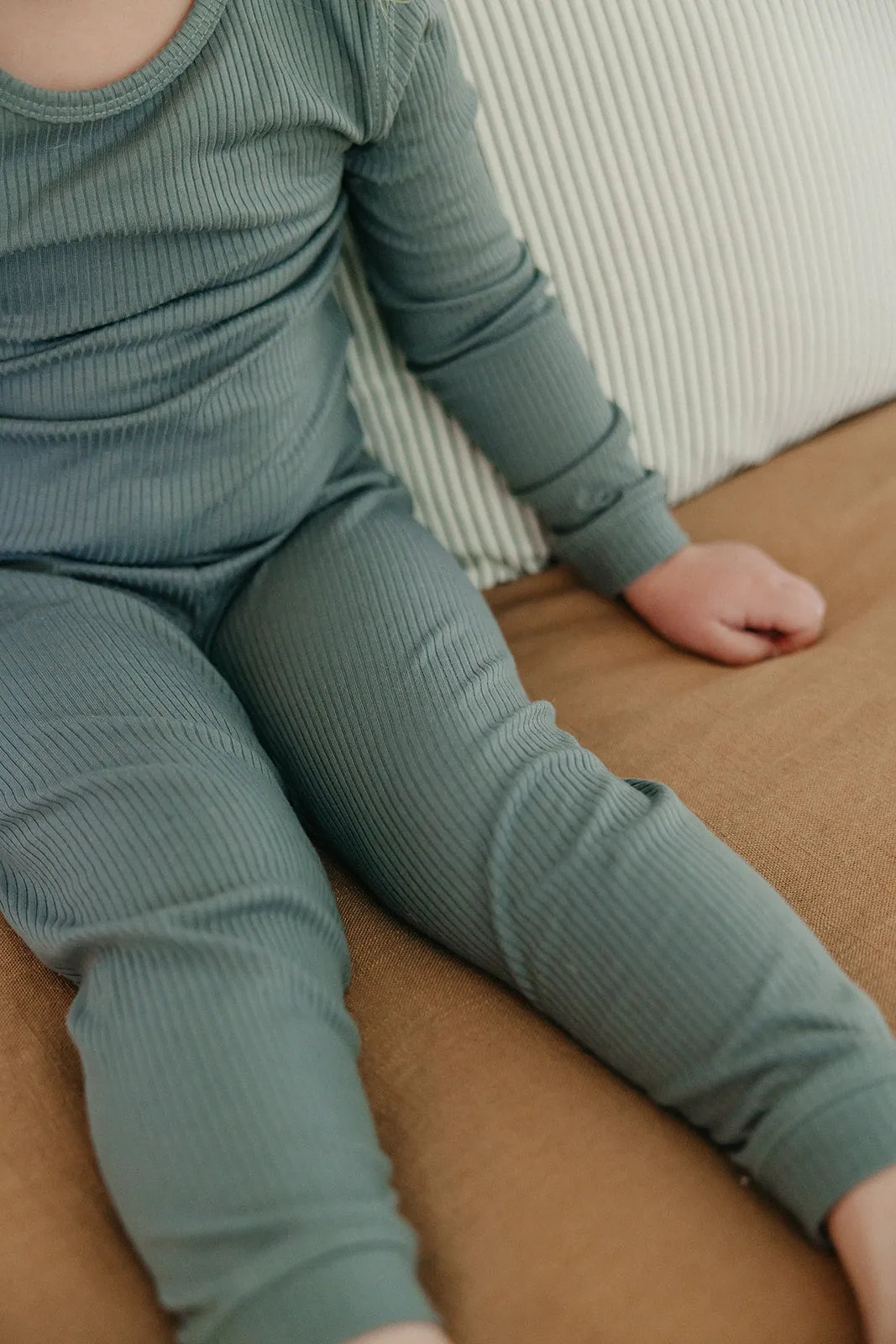 2pc Rib Knit Long Sleeve Pajama Set - Moss