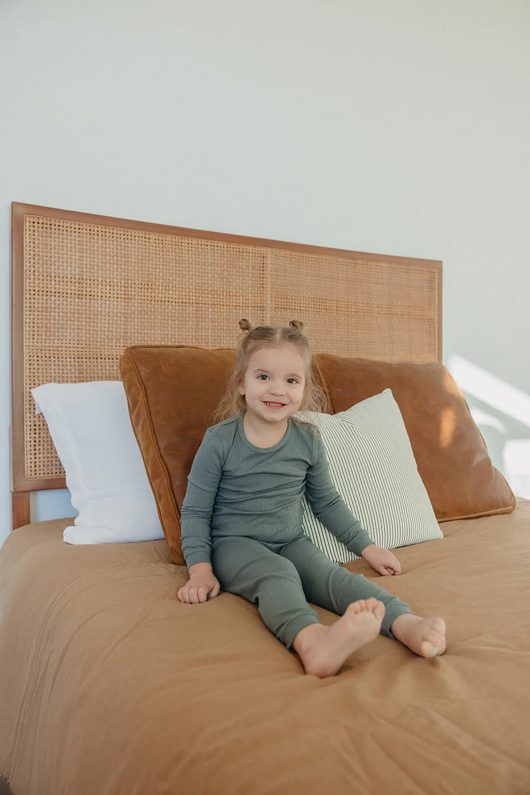 2pc Rib Knit Long Sleeve Pajama Set - Moss