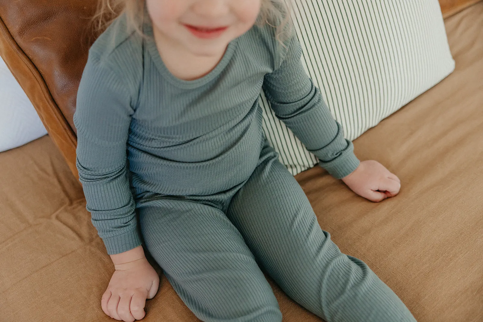 2pc Rib Knit Long Sleeve Pajama Set - Moss
