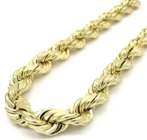 7 MM 10K Yellow Gold Diamond Cut Rope Chain Bracelet 8 to 9 Inches