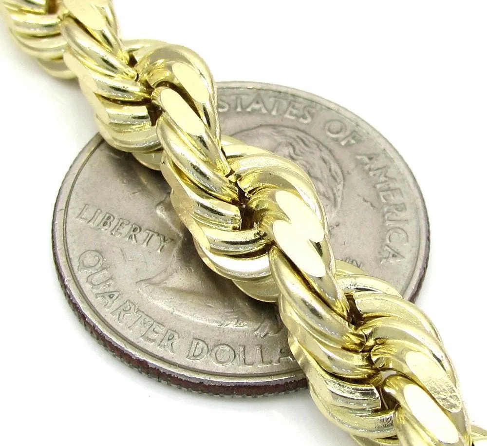 7 MM 10K Yellow Gold Diamond Cut Rope Chain Bracelet 8 to 9 Inches
