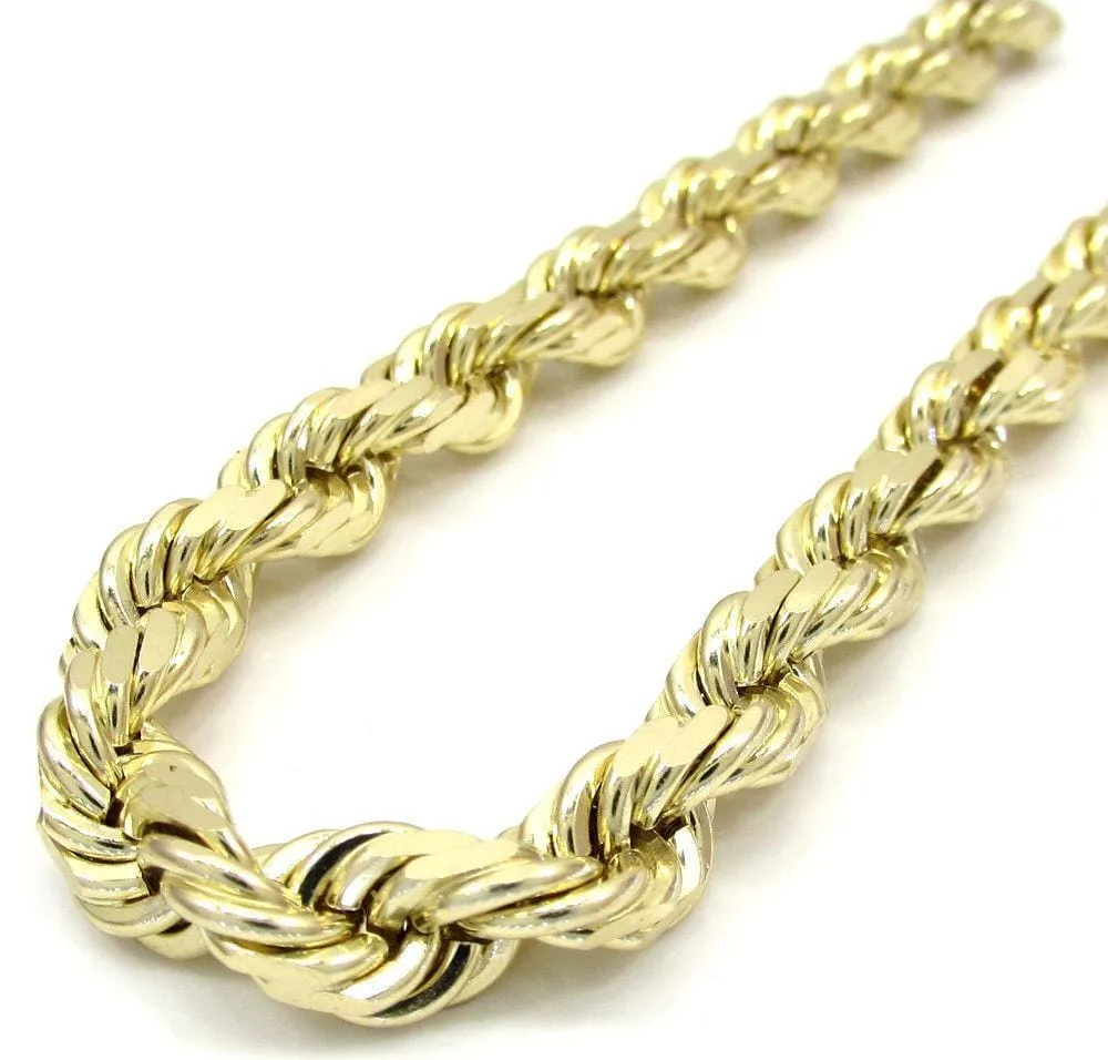 7 MM 10K Yellow Gold Diamond Cut Rope Chain Bracelet 8 to 9 Inches