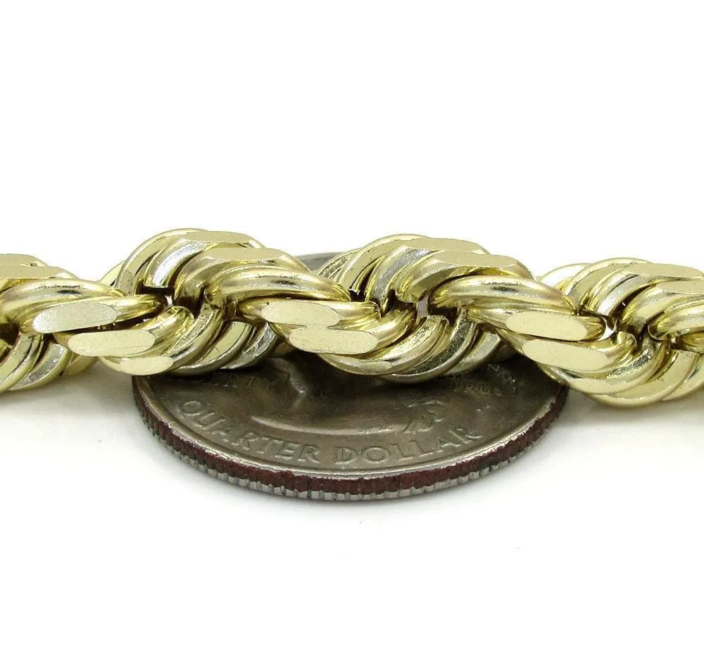 7 MM 10K Yellow Gold Diamond Cut Rope Chain Bracelet 8 to 9 Inches