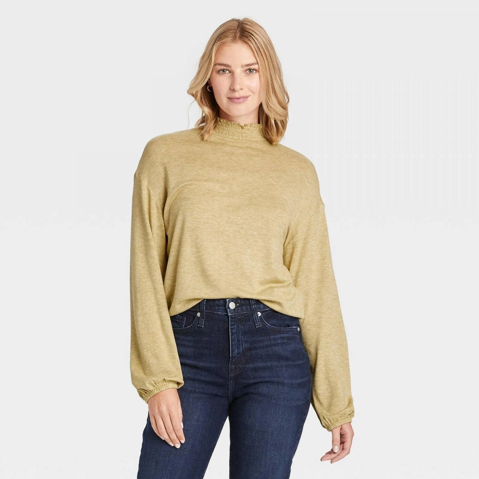 A New Day Women's Long Sleeve High Neck Smocked T-Shirt