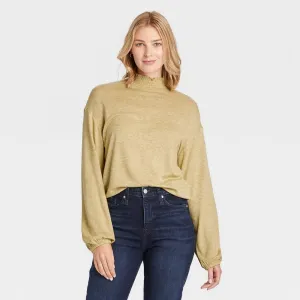 A New Day Women's Long Sleeve High Neck Smocked T-Shirt