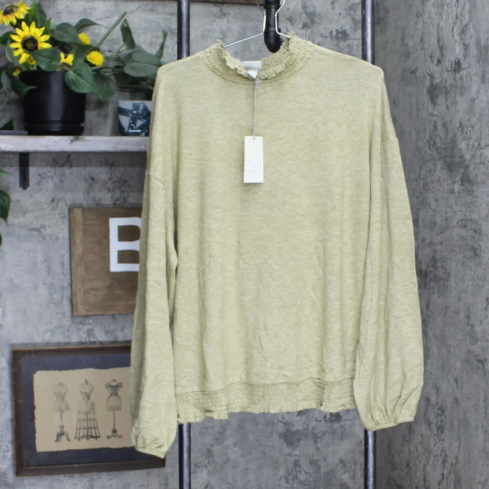 A New Day Women's Long Sleeve High Neck Smocked T-Shirt