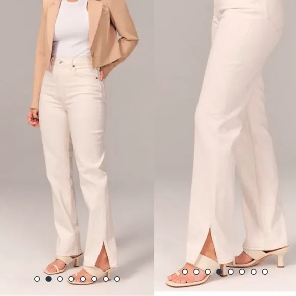 A&amp;F 90s straight ultra high rise curve love cream white denim jeans waist white