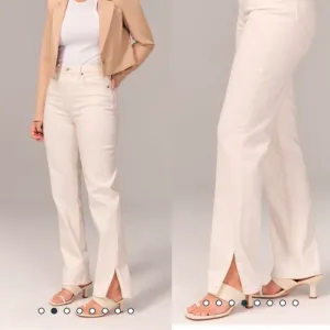 A&amp;F 90s straight ultra high rise curve love cream white denim jeans waist white