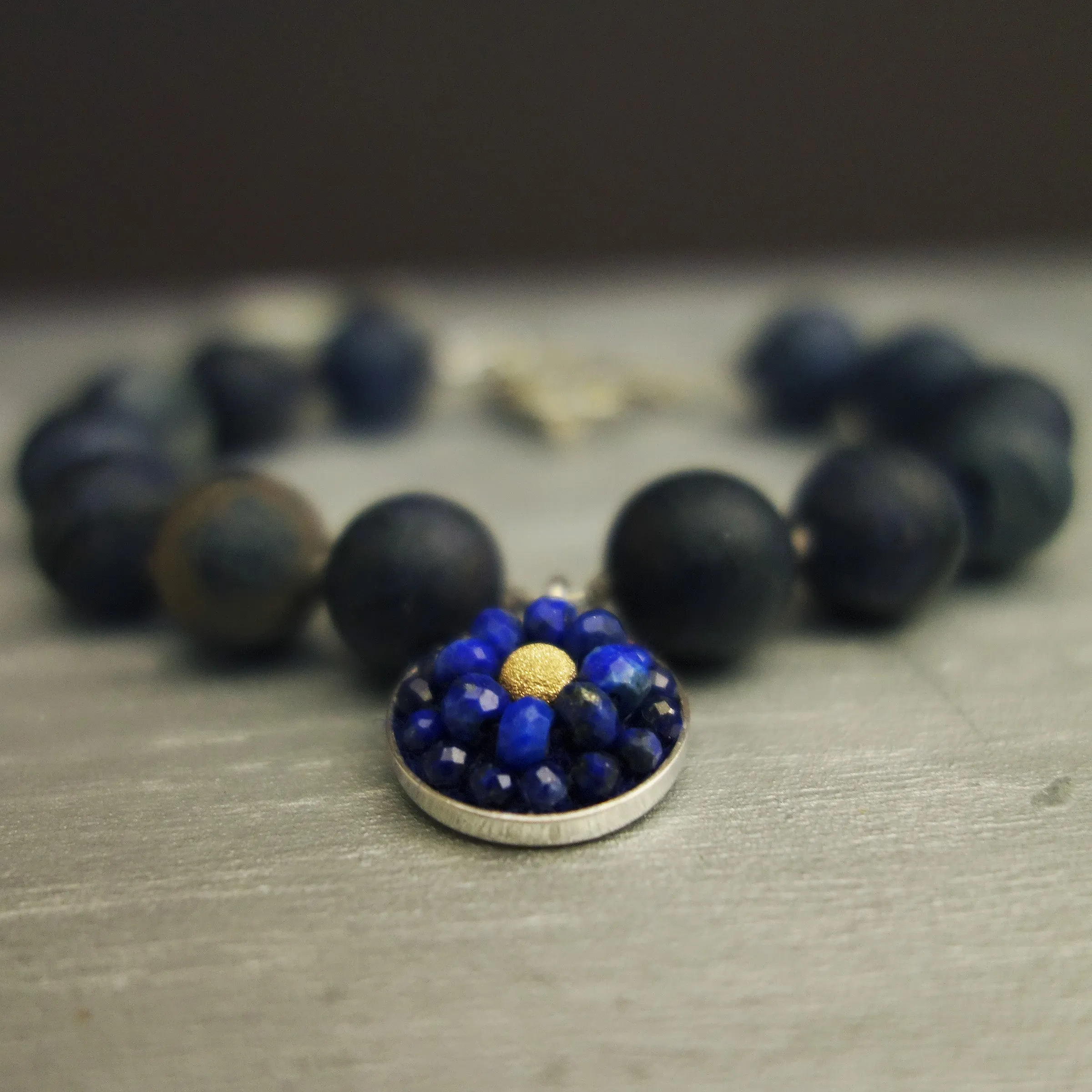 African Blue Dumortierite and Lapis mosaic bracelet