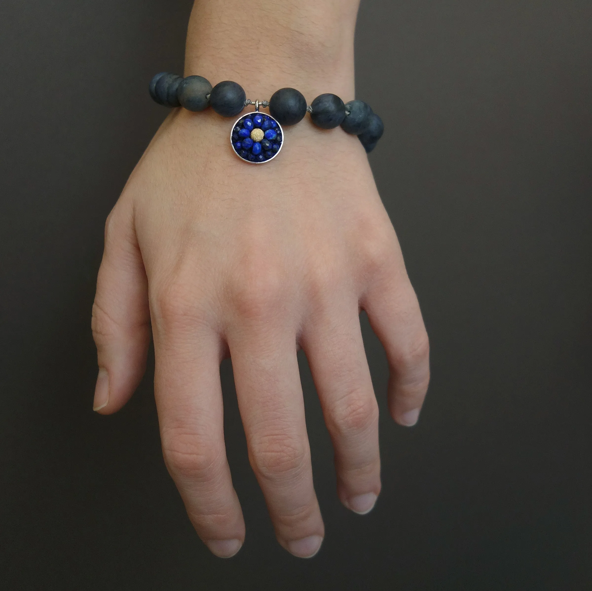 African Blue Dumortierite and Lapis mosaic bracelet