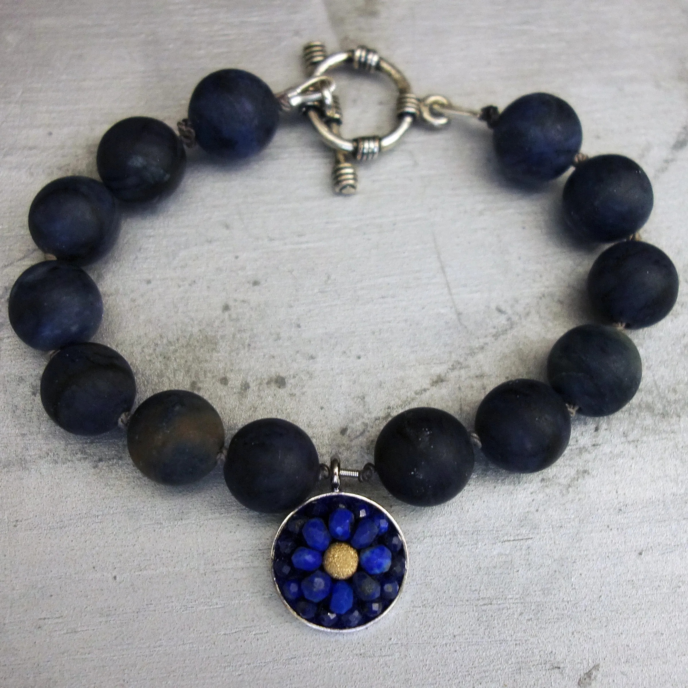 African Blue Dumortierite and Lapis mosaic bracelet