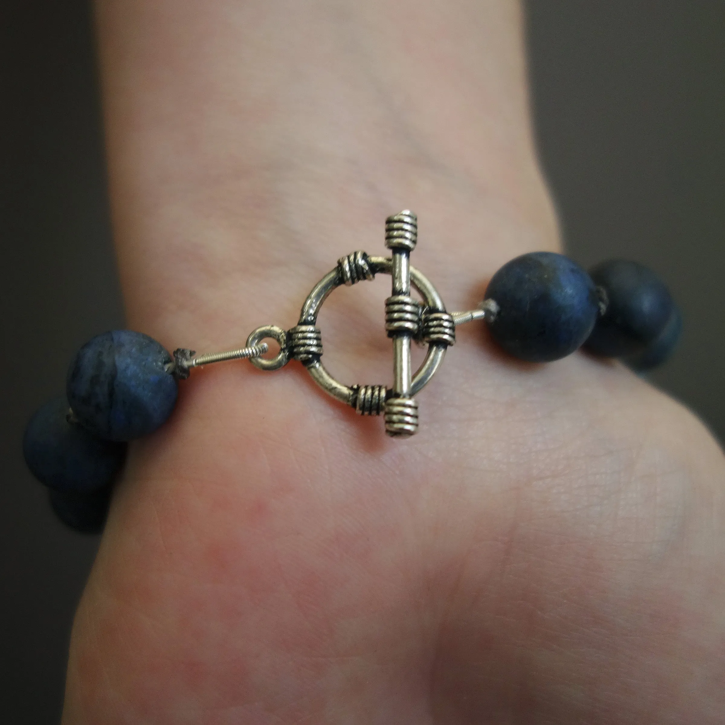 African Blue Dumortierite and Lapis mosaic bracelet