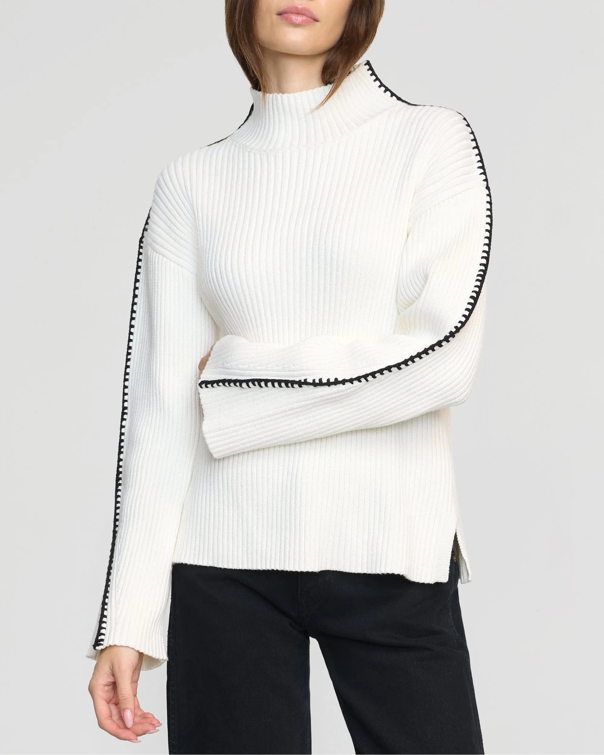 Aki Organic Cotton Contrast Stitch Sweater