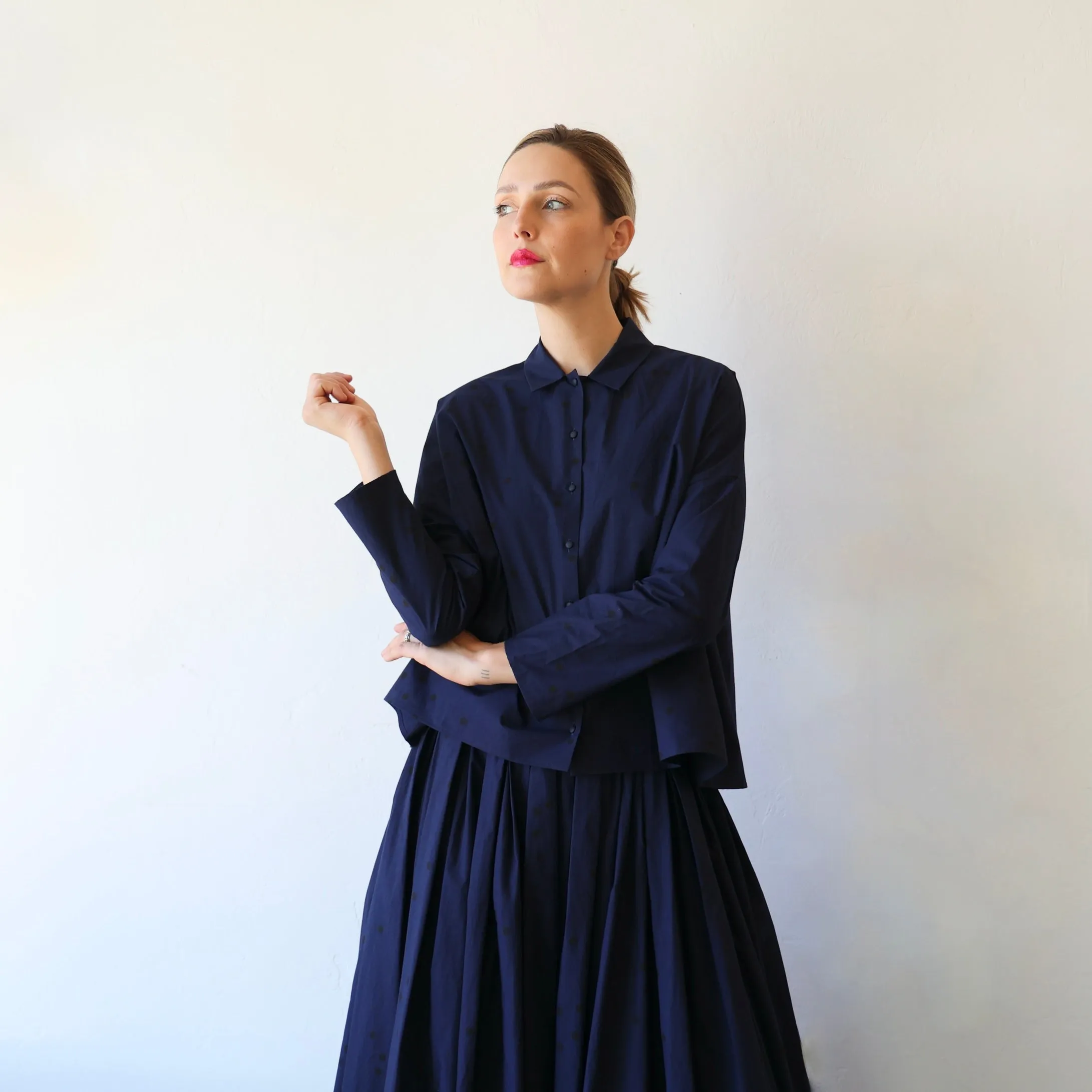 Apuntob Button Down Shirt - Navy/Black Polkadot