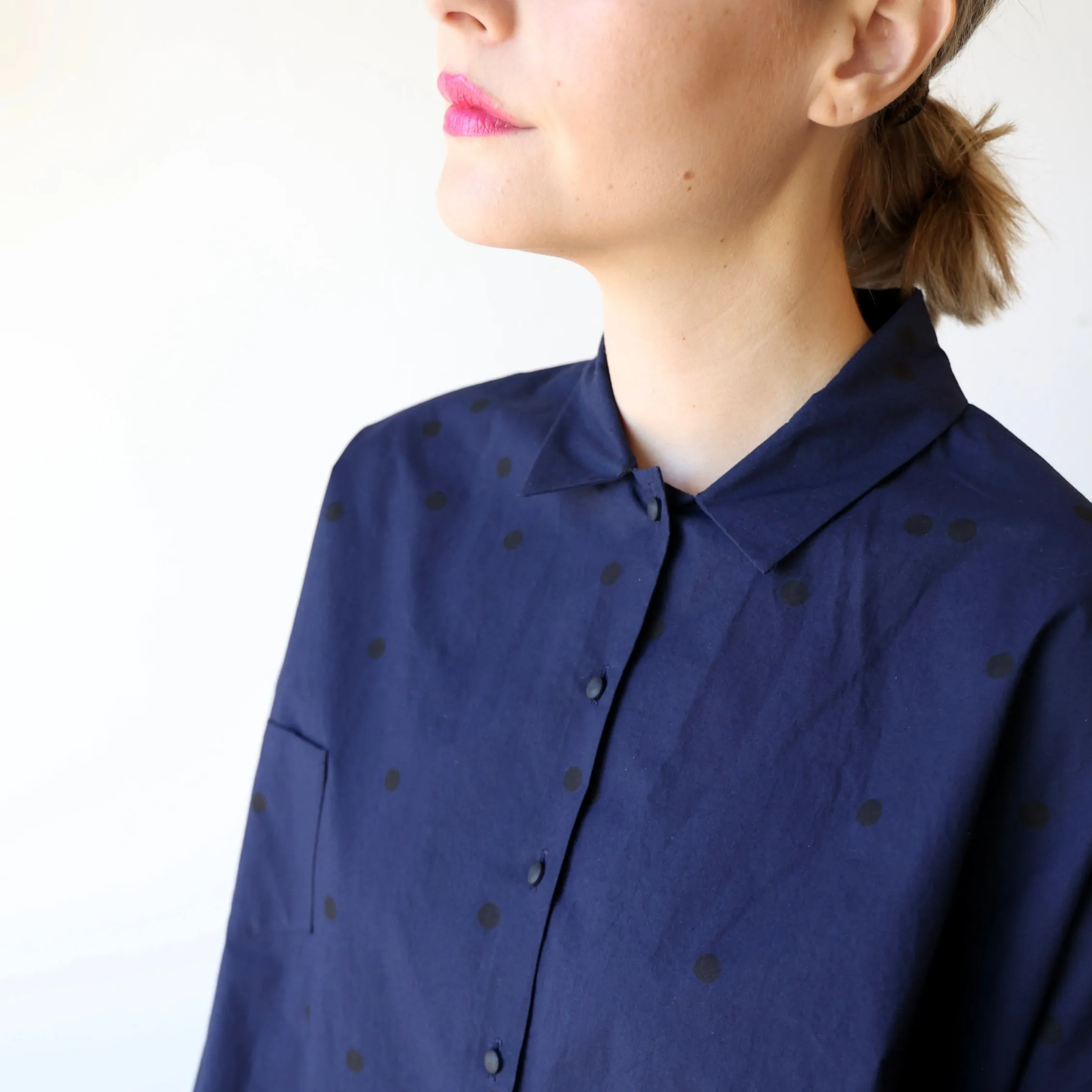 Apuntob Button Down Shirt - Navy/Black Polkadot