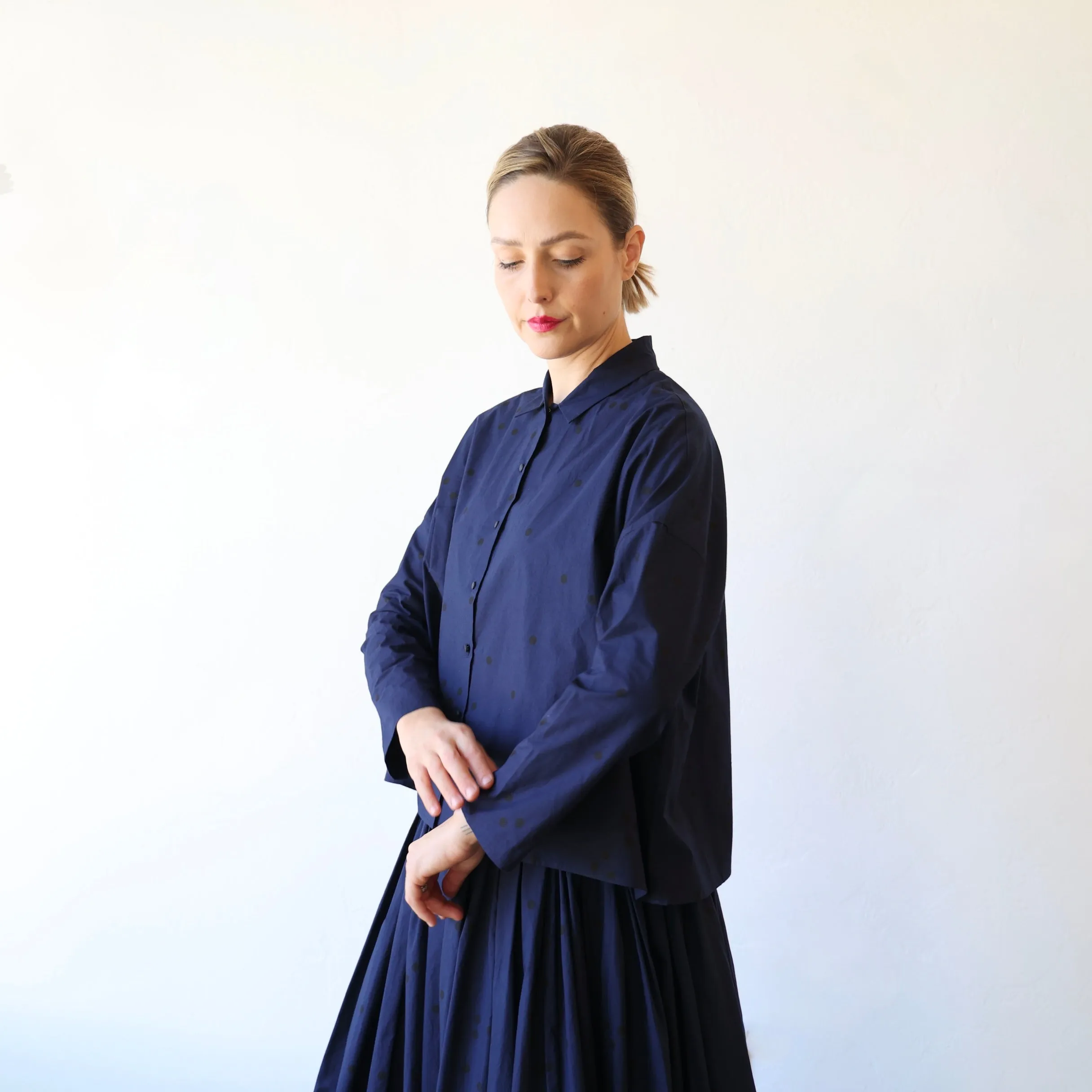 Apuntob Button Down Shirt - Navy/Black Polkadot