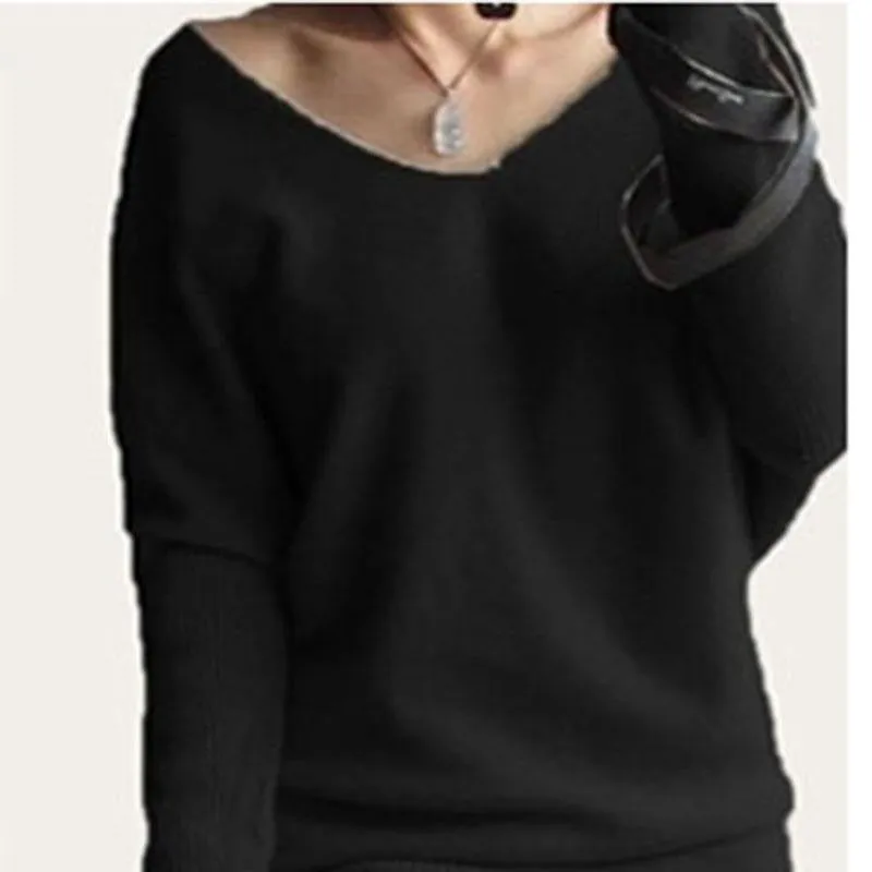 autumn winter 100 cashmere sweater women fashion sexy v-neck sweater loose long sleeve solid 100% wool sweater
