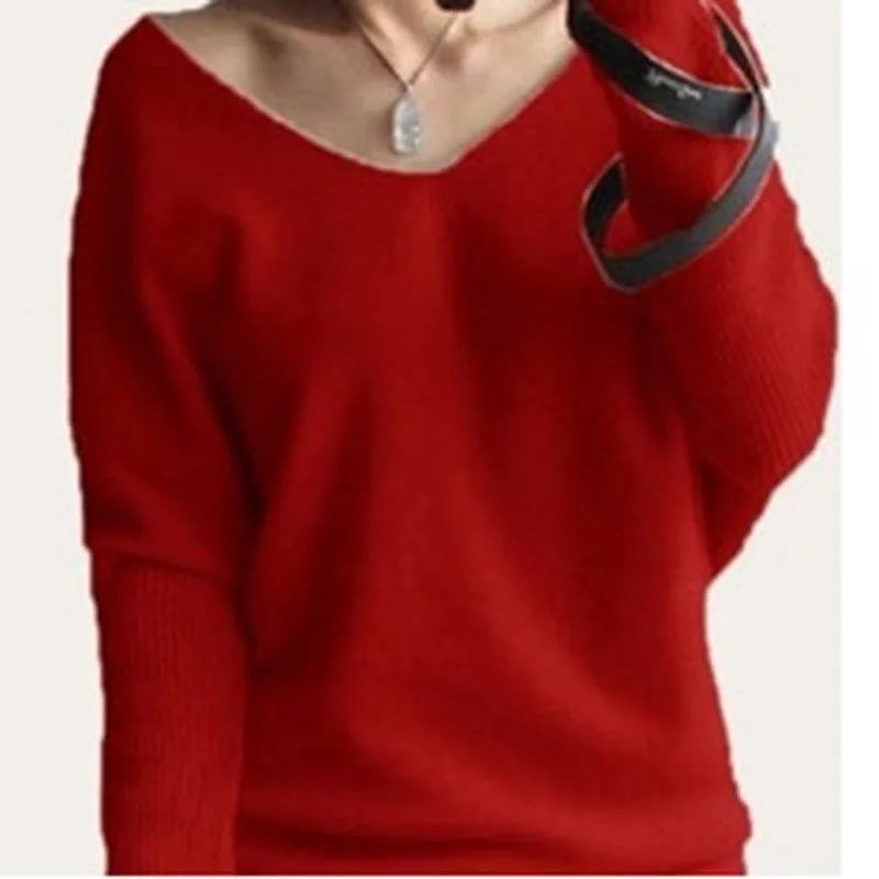 autumn winter 100 cashmere sweater women fashion sexy v-neck sweater loose long sleeve solid 100% wool sweater