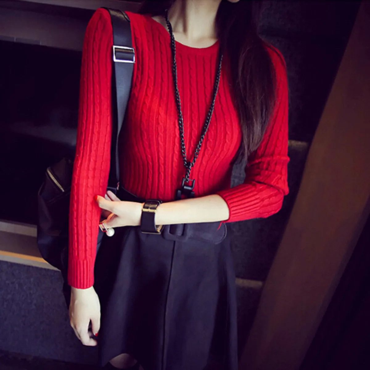 Autumn Winter Mujer Bottoming Shirt Fashion Womens Long Sleeve O Neck Hemp Flower Pullover Slim Elastic Knitted Sweater