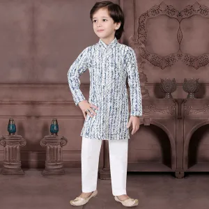Azure Blue Printed Kurta for Boys