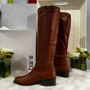 Bar III Vaylap Studded Knee High Almond Low Heel Riding Boots Cognac Tan 5 NIB