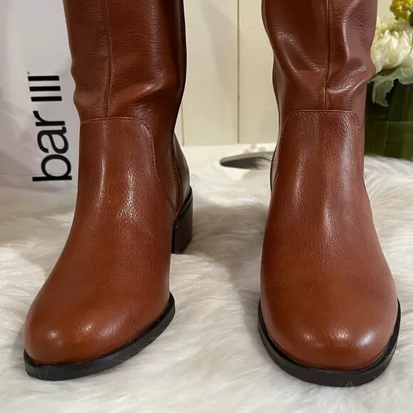 Bar III Vaylap Studded Knee High Almond Low Heel Riding Boots Cognac Tan 5 NIB