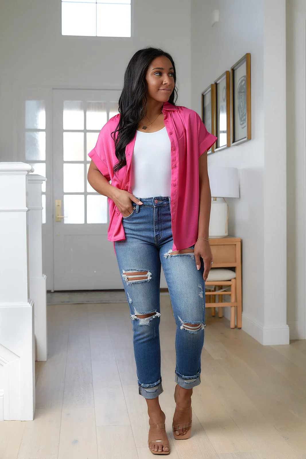 Belinda High Rise Distressed Straight Jeans (20,22)
