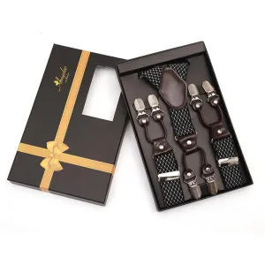 Black Dual Clip On Elastic suspenders for Men - Adjustable Y Straps For Work Pants
