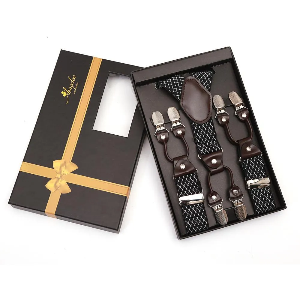 Black Dual Clip On Elastic suspenders for Men - Adjustable Y Straps For Work Pants