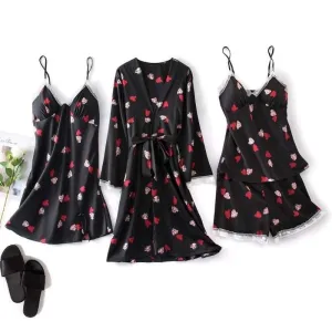 Black Satin Pajamas Set