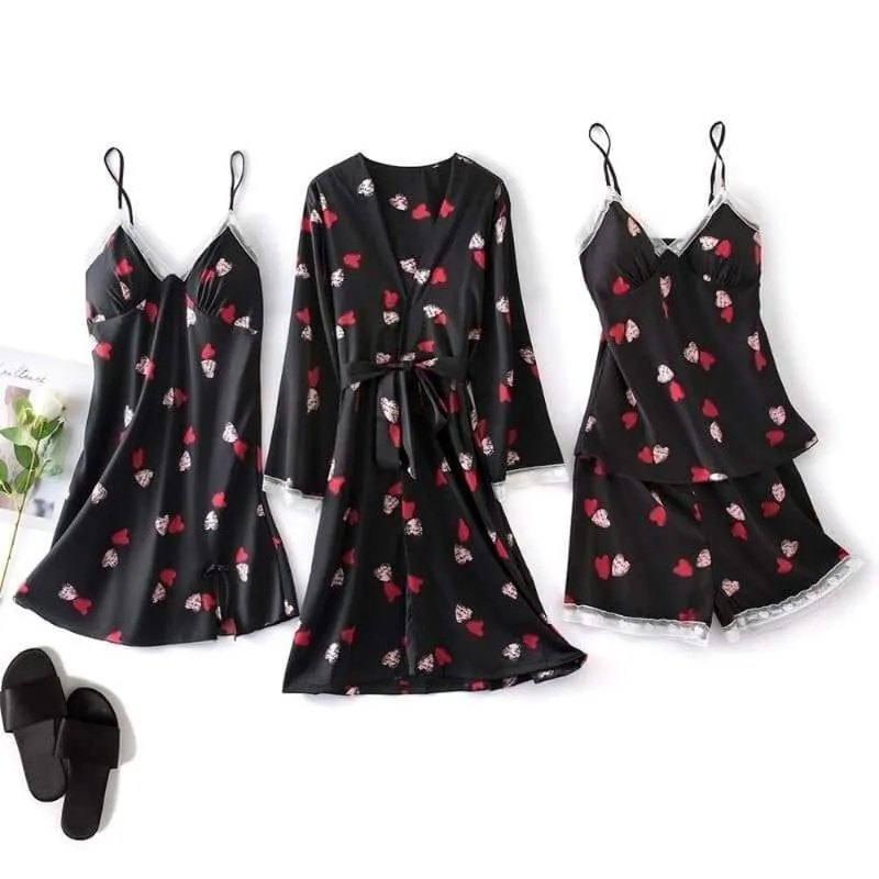 Black Satin Pajamas Set
