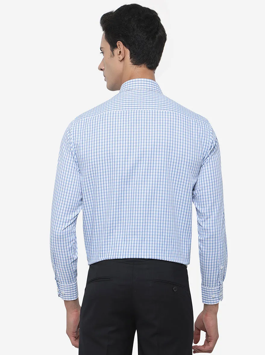 Blue & White Checked Regular Fit Formal Shirt | Greenfibre